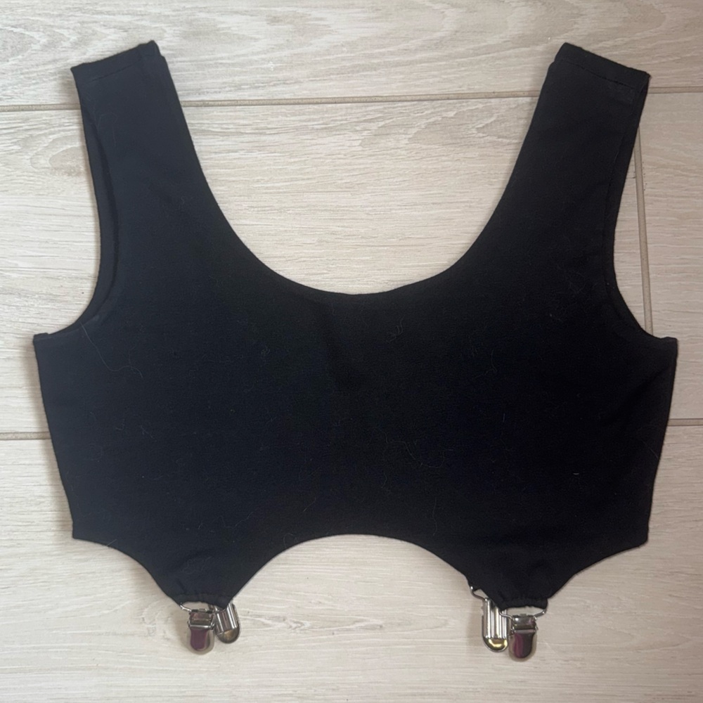 Black Women's Crop Top Size Small with Silver Clips